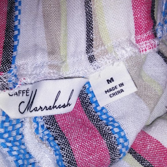 Caffe Marrakesh Set Medium Tie Front Top Capri Pink Blue White Linen Ble…‎ - Picture 10 of 12